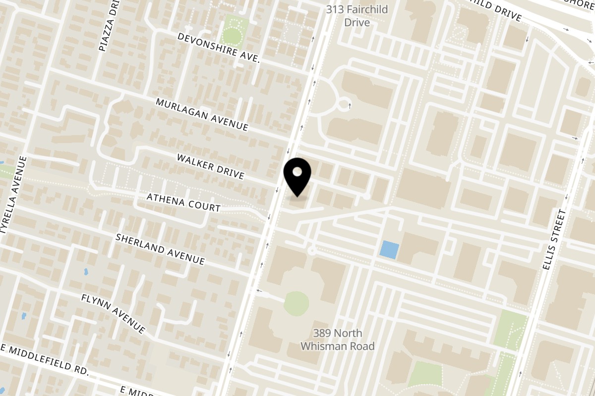 Map showing the location of Everest Cuisine Mountain View on 425 North Whisman Road in Mountain View